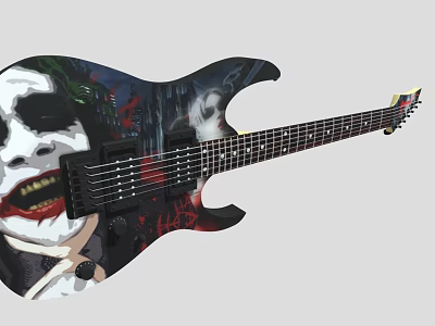 Custom Painted Electric Guitar with Artistic Graffiti Design Using Quality Art Supplies 3d model