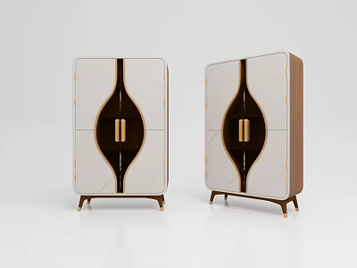Modern White and Brown Sideboard with Elegant Gold Handles and Stylish Legs 3d model