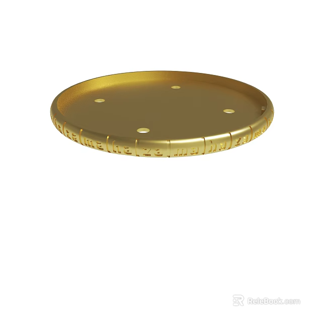 Elegant Golden Round Decorative Tray With Small Holes And Inscriptions 3d model 
