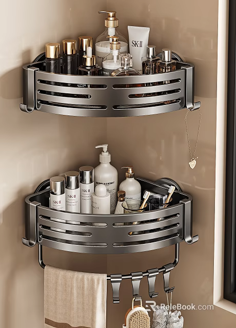 Modern Metal Bathroom Corner Shelf With Toiletries And Sleek Storage Design 3d model 