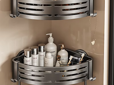 Modern Metal Bathroom Corner Shelf With Toiletries And Sleek Storage Design 3d model