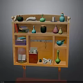 Vibrant Orange Multi Tiered Cabinet With Colorful Bottles Bowls And Books