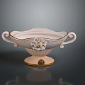 Elegant White Ceramic Bowl With Gold Accents Two Curved Handles And Floral Design Base