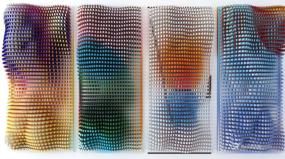 Modern Colorful Wall Decor Panels With Gradient Dot Patterns And Vibrant Hues 3d model