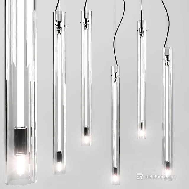 Modern Glass Chandeliers With Transparent Hanging Tubes And Bright Lighting Design 3d model 