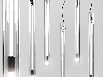 Modern Glass Chandeliers With Transparent Hanging Tubes And Bright Lighting Design 3d model
