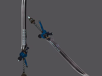 Two Decorative Blades With Blue Black Components And Mechanical Design Details 3d model