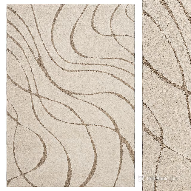 Square Rug With Wavy Beige Lines Modern Decorative Home Pattern 3d model 