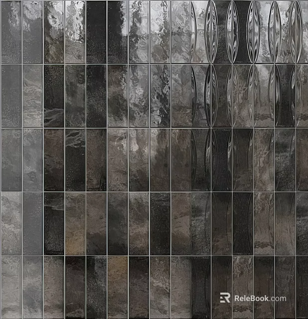 Gray And Black Ceramic Wall Tiles Components For Modern Interior Design With Textured Finish 3d model 