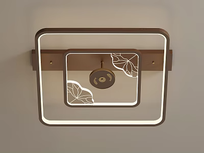 Modern Wooden Frame Square Chandelier With Lotus Leaf Pattern And LED Light For Home Interior 3d model