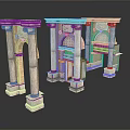 Ancient Roman Architectural Elements With Stone Columns And Brick Arches 3d model