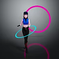 Woman Spinning Pink And Blue Hula Hoops In Dark Background