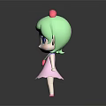 Cute Cartoon Character With Green Hair Pink Hat Big Blue Eyes And Elf Ears