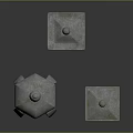 Three Variously Designed Stone Lanterns With Mossy Surfaces On Reflective Dark Background