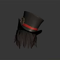 Black Top Hat Featuring Gear Decoration Red Ribbon And Brown Feathers