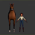 3D Brown Horse With Red Saddle And Red Haired Woman In White Top Blue Pants