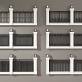 Decorative Fence Railings with White Pillars and Black Metal Design Variations 3d model
