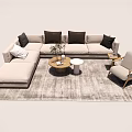 Modern Beige Sectional Sofa And Coffee Table Set With Decorative Cushions Side Table Area Rug 3d model