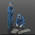 Two Medical Professionals in Blue Scrubs Preparing Surgical Instruments Before Surgery