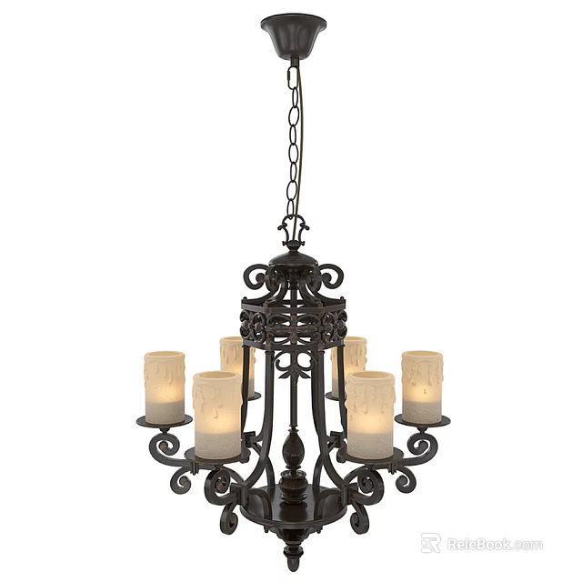 Black Iron Decorative Chandelier With Candle Shaped Lights For Home Interior 3d model 