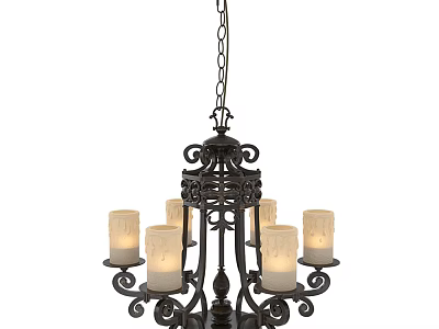Black Iron Decorative Chandelier With Candle Shaped Lights For Home Interior 3d model