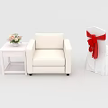 White Single Sofa With Side Table Flower Bouquet And Red Bow Chair 3d model