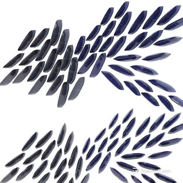 Decorative Background Wall With Deep Blue Black Irregular Geometric Feather Shapes In 3D Collage Design 3d model
