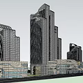 Modern Commercial Complex With Tall Buildings Green Spaces And Open Areas