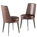 Modern Dining Table Set With Round Top Brown Leather Chairs And Metal Legs Design