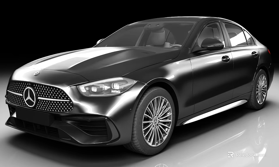 Black Mercedes Sedan With Front Grille Design LED Headlights And Alloy Wheels 3d model 