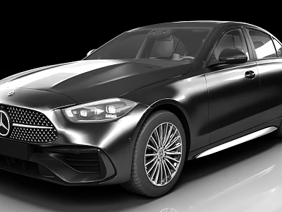Black Mercedes Sedan With Front Grille Design LED Headlights And Alloy Wheels 3d model