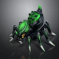 Fantasy Spider Creature With Green Accents Black Body Spiked Back And Glowing Eyes