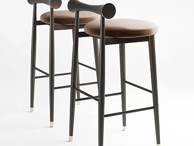 Two Modern Velvet Upholstered Bar Stools With Black Metal Frame And Gold Accent Feet 3d model