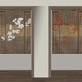 Traditional Japanese Doors With White Red Floral Woven Bamboo And Wooden Frames In Interior Design
