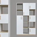 Modern White Bookcase With Open Closed Compartments And Wooden Handles Storage Design