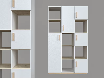 Modern White Bookcase With Open Closed Compartments And Wooden Handles Storage Design 3d model