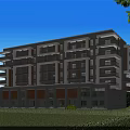 Modern Residential Building With Balconies Multi Storey White Brown Exterior Green Lawn And Trees