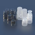 Transparent And Black Glassware Set With Various Shapes Sizes On Blue Background