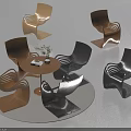 Modern Negotiation Round Table With Curved Brown Black Chairs And Potted Plant