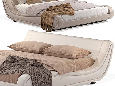 Modern Double Bed With Curved Headboard And Neutral Bedding Throw Blanket 3d model
