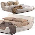 Modern Double Bed With Curved Headboard And Neutral Bedding Throw Blanket