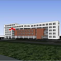 Modern Multi Storey Office Building With Red Brick And White Facade Landscaped Square And Greenery