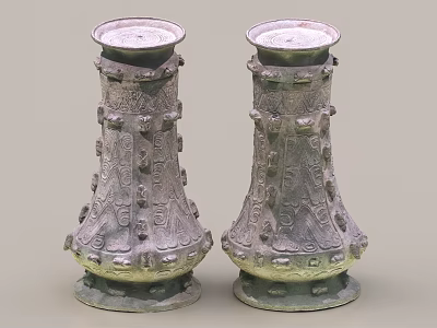 Classical Bronze Ornamental Decorative Set With Two Vases And Carved Patterns 3d model