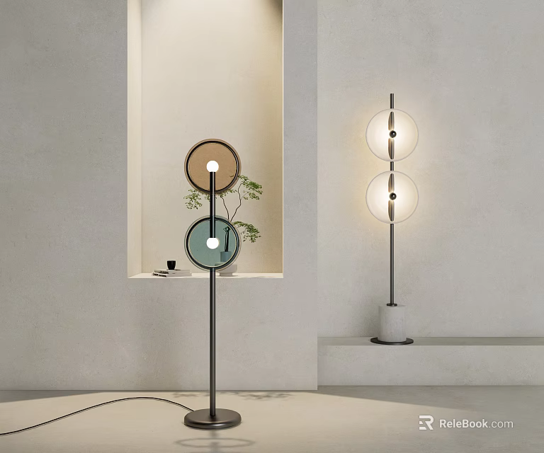 Modern Floor Lamps With Circular And Spherical Shades In Minimalist Interior 3d model 