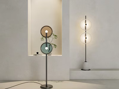 Modern Floor Lamps With Circular And Spherical Shades In Minimalist Interior 3d model