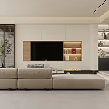 Modern Open Concept Living Dining Interior With Sofa Dining Table And Pendant Lights 3d model