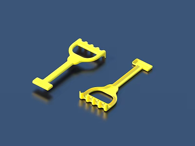Yellow Plastic Small Serrated Clamp Tools With Blue Background And Reflections 3d model