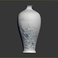 White Ceramic Vase Featuring Blue Classical Figure And Floral Design Elements 3d model