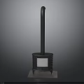 Traditional Black Cast Iron Stove With Tall Chimney And White Base