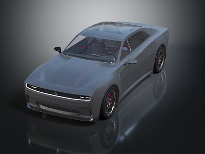 Gray Coupe Car with Transparent Roof Red Wheels and Modern Sleek Aerodynamic Design 3d model